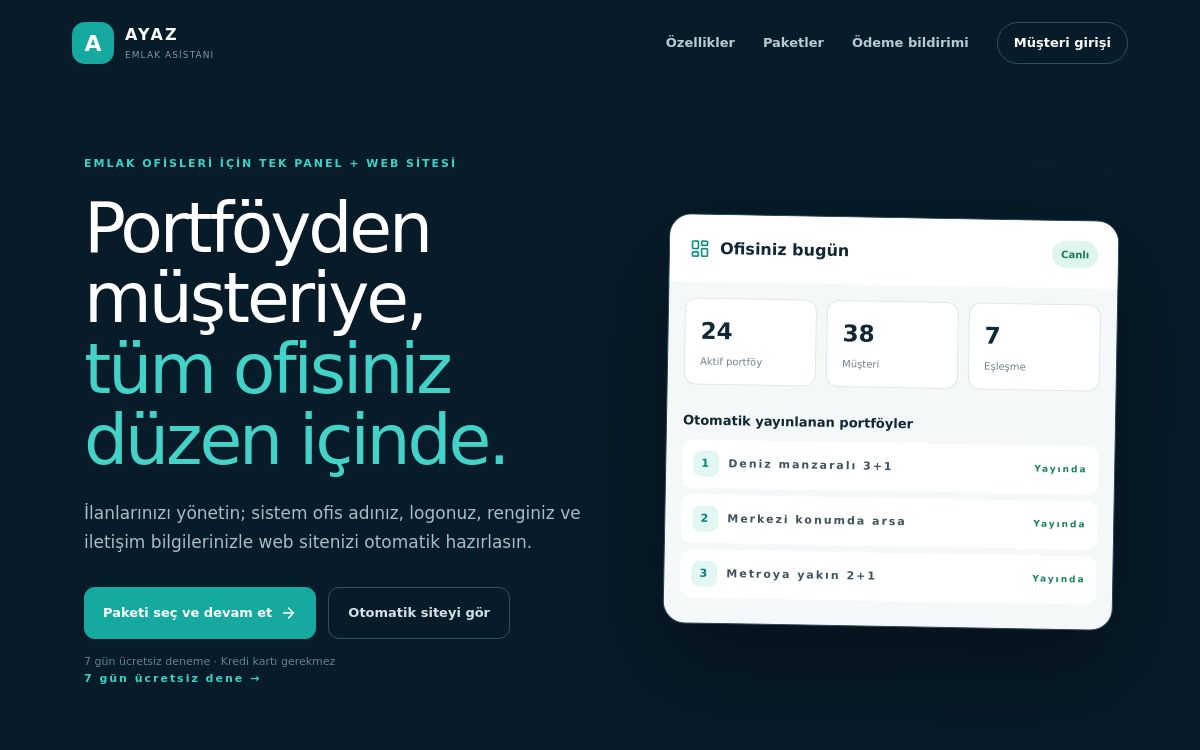AYAZ Emlak proje ekranı