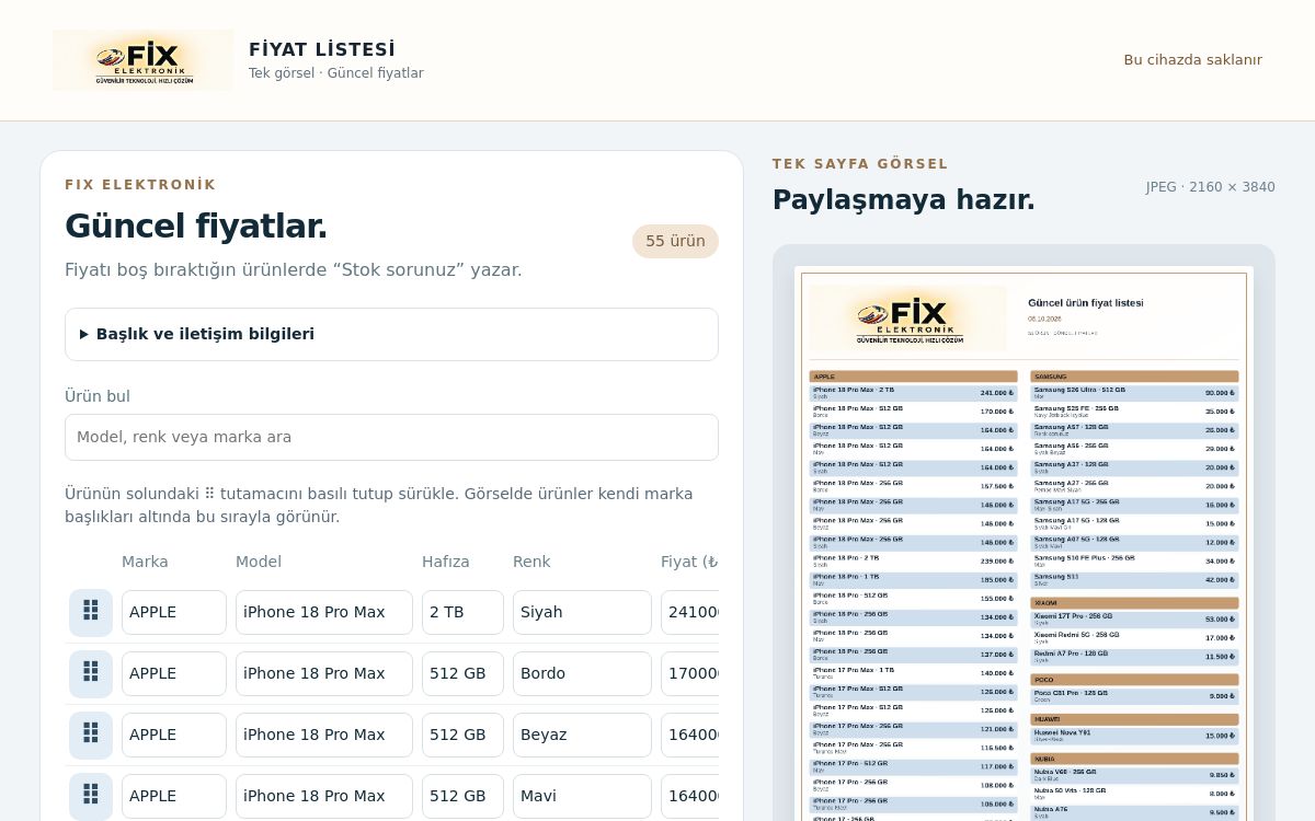 FIX Elektronik proje ekranı